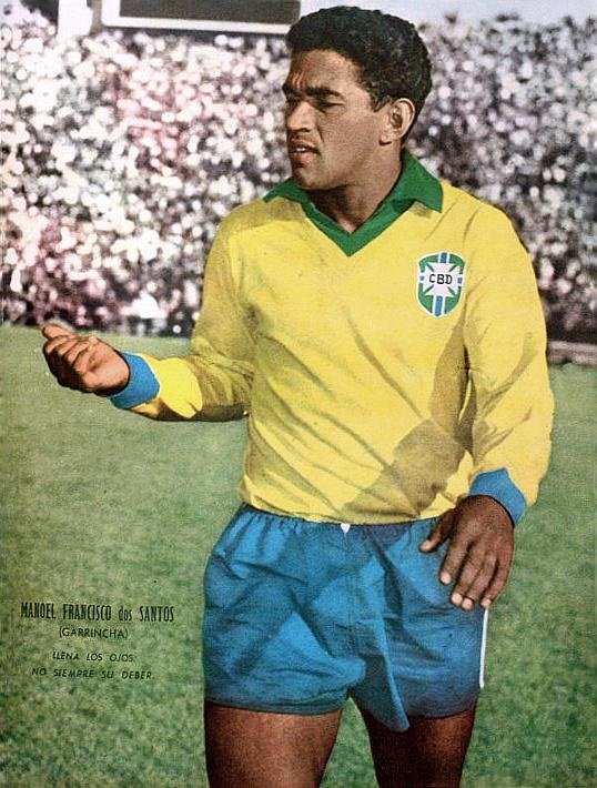 Garrincha com a camisa da seleção brasileira, na Copa do Mundo de 1962