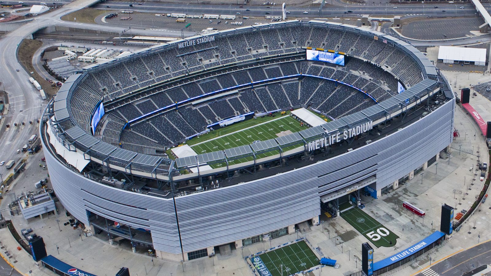 Vista aérea do MetLife Stadium, em East Rutherford, na região de Nova York, palco de Brasil x Noruega nas oitavas da Copa de 2026