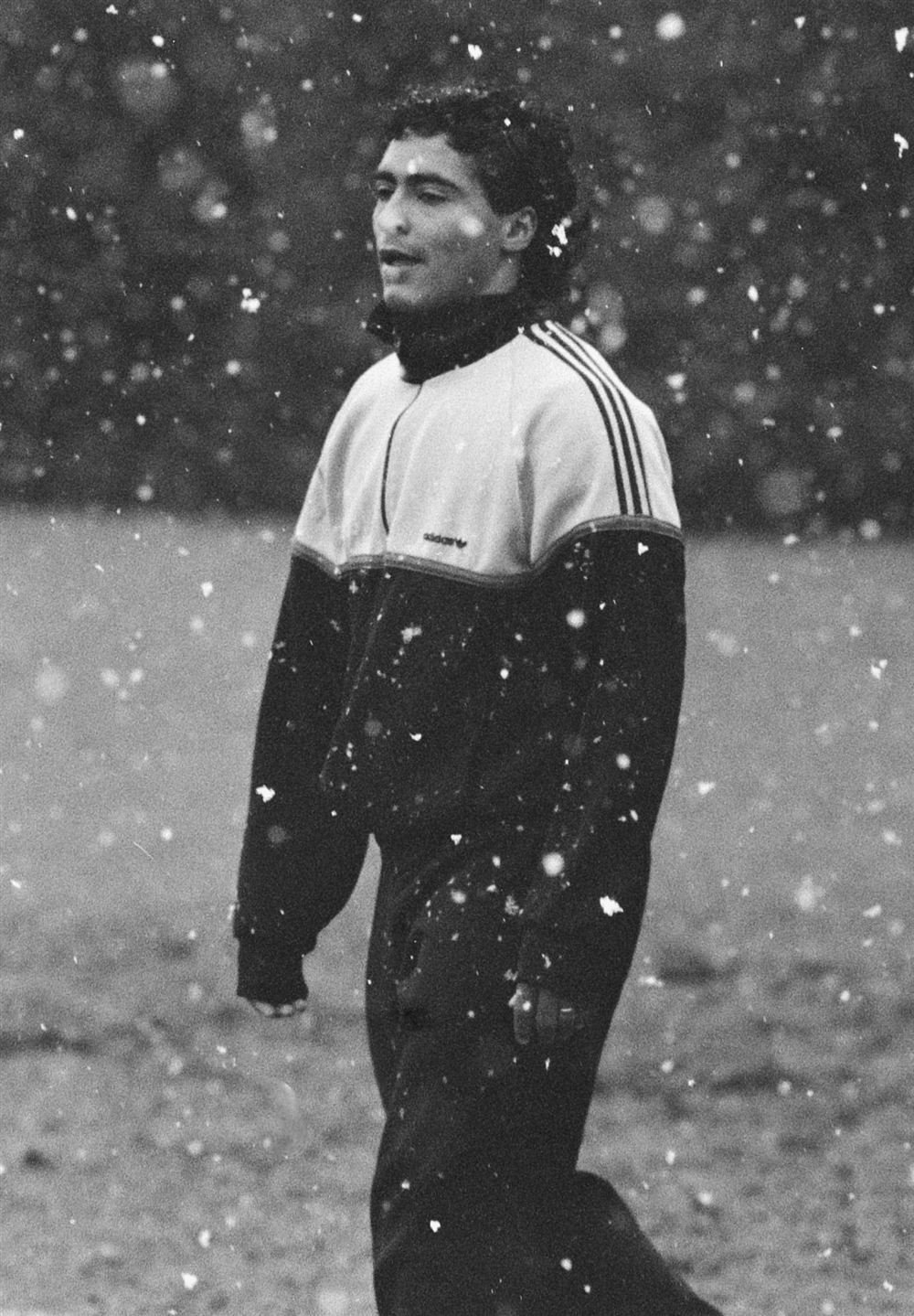 Romário treina na neve pelo PSV, em fevereiro de 1989